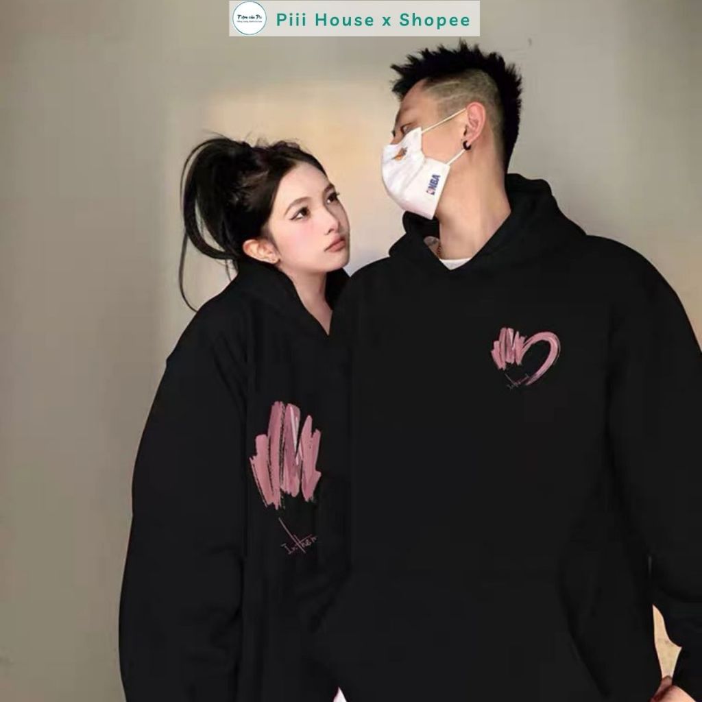 Áo Hoodie Nam Nữ Dài Tay Form Rộng Chất Vải Nỉ Lót Bông Dày Dặn Dáng Oversize Hoodie Couple Trái Tim