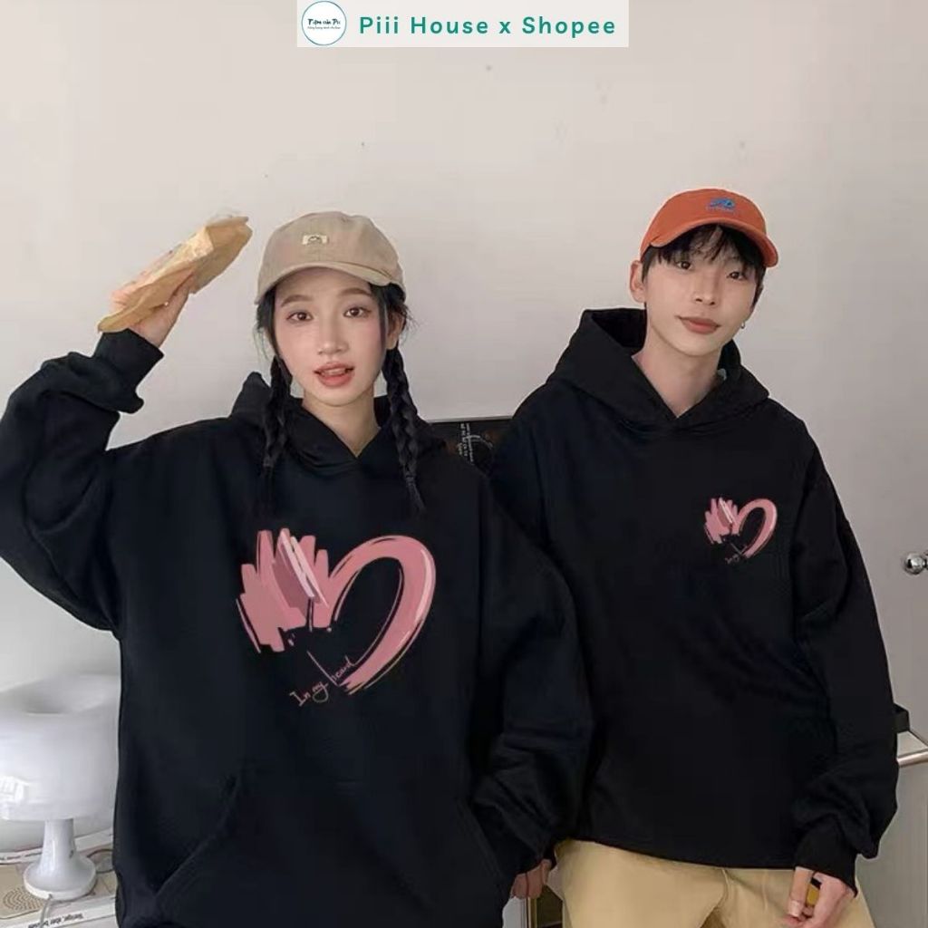 Áo Hoodie Nam Nữ Dài Tay Form Rộng Chất Vải Nỉ Lót Bông Dày Dặn Dáng Oversize Hoodie Couple Trái Tim