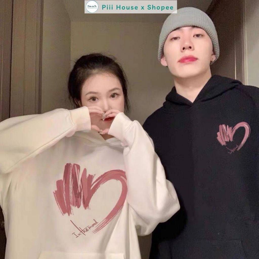 Áo Hoodie Nam Nữ Dài Tay Form Rộng Chất Vải Nỉ Lót Bông Dày Dặn Dáng Oversize Hoodie Couple Trái Tim