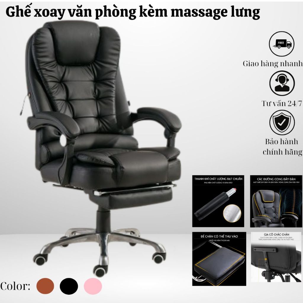 Ghế Văn Phòng Chân Xoay Hàng Nhập Khẩu Cao Cấp, Ghế Văn Phòng Massage Ngả Lưng Cho Giám Đốc