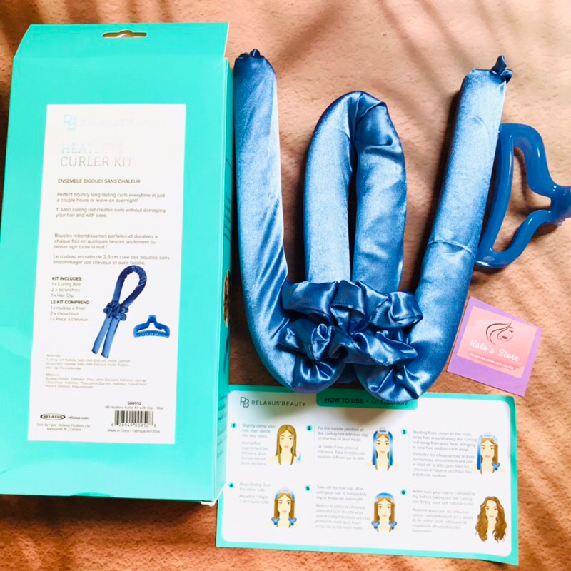 Buộc tóc, kẹp tóc và thanh lụa tạo kiểu tóc Relaxus Beauty Heatless Curler Set With Hair Clip