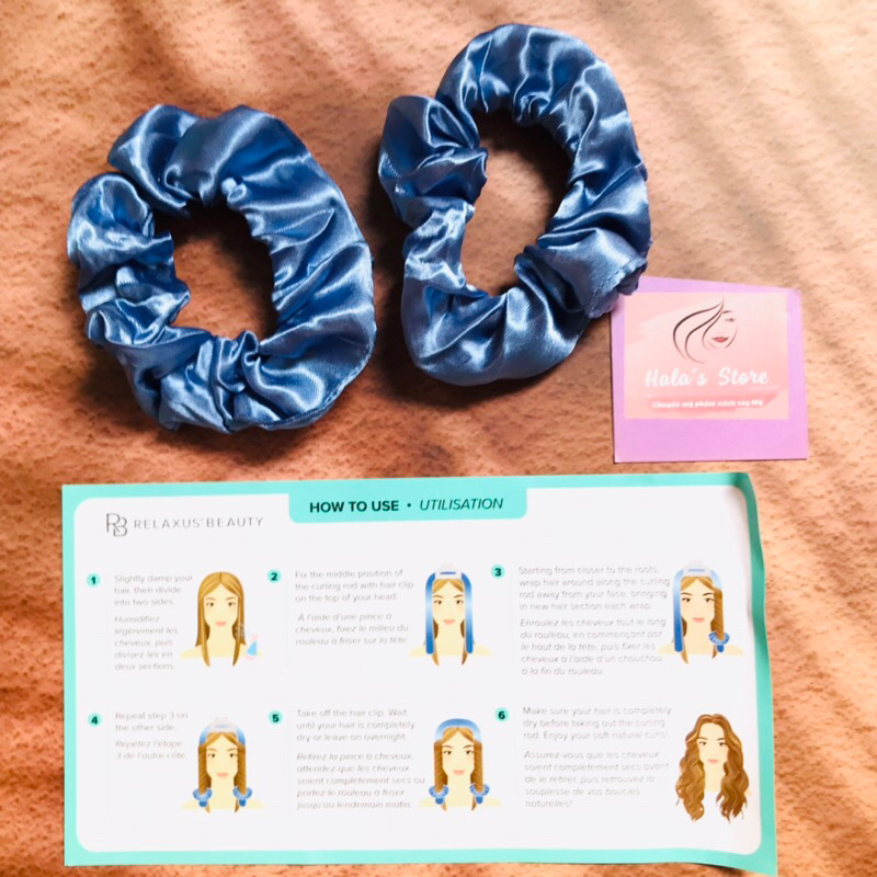 Buộc tóc, kẹp tóc và thanh lụa tạo kiểu tóc Relaxus Beauty Heatless Curler Set With Hair Clip