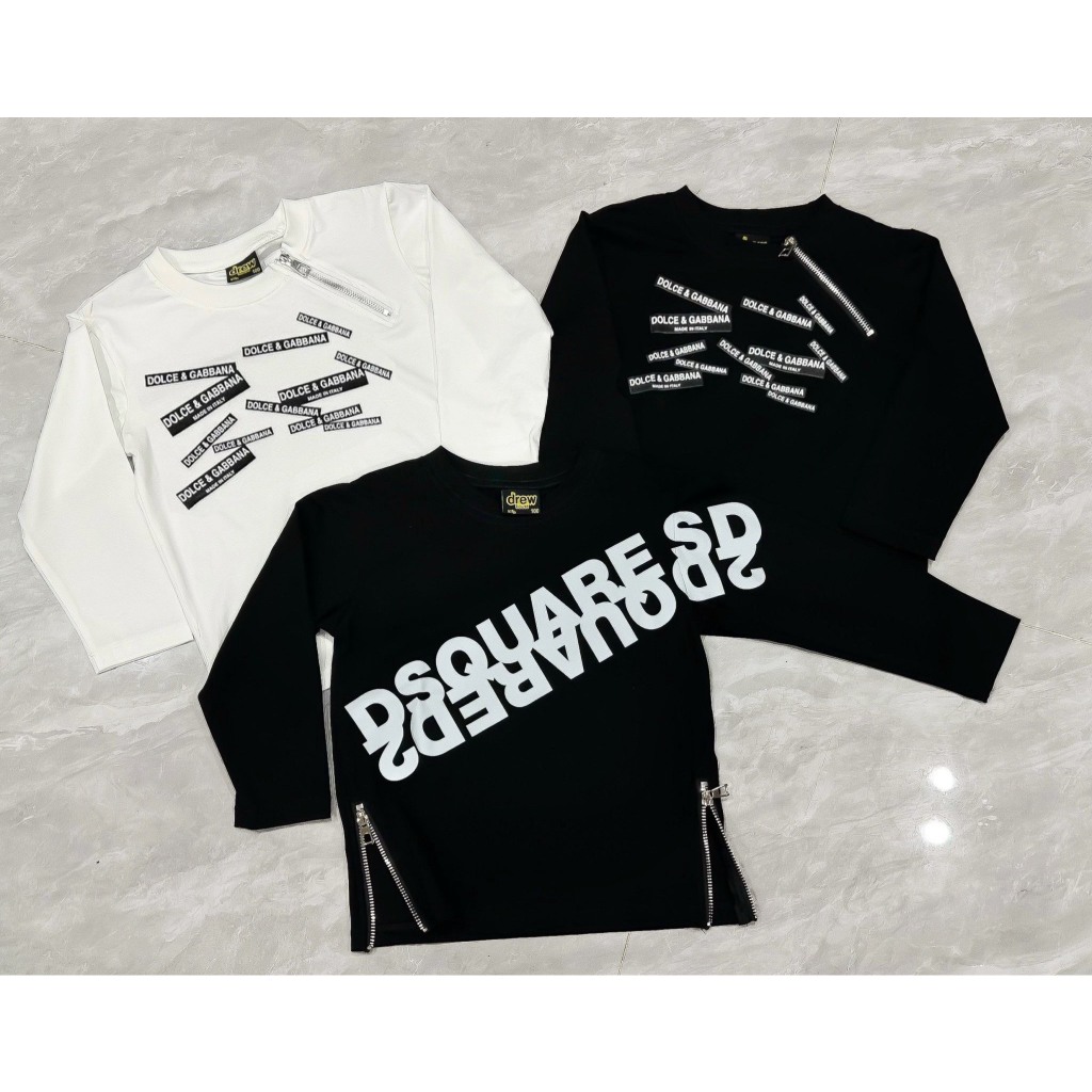 Áo thun dài tay DS.Q  in chéo cho bé, áo thun dài tay phối khóa sườn cho bé, kid_genz