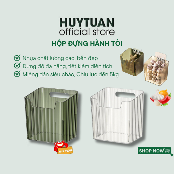 Hộp đựng hành tỏi chống ẩm mốc tặng kèm miếng dán tường - Hộp đựng thực phẩm đồ khô đa năng nhựa PET cao cấp