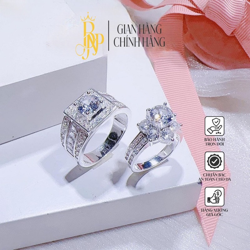 Nhẫn đôi BNP bản to viền ghết,cặp Đôi nam nữ, Bạc ta