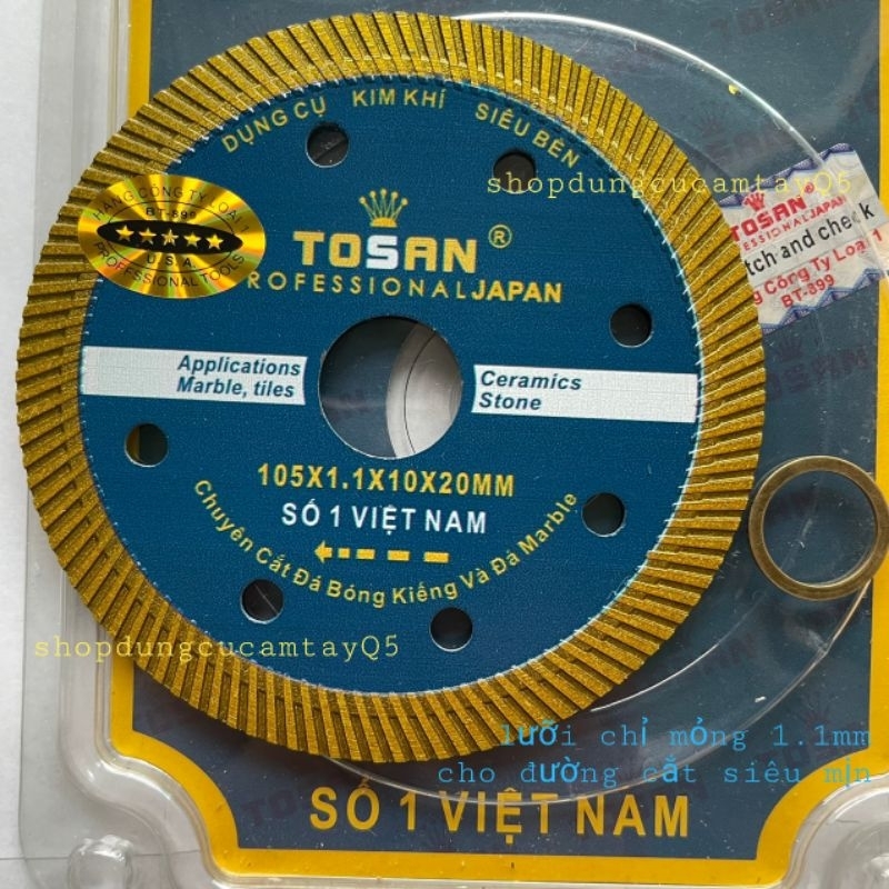 Lưỡi cắt gạch, đá hoa cương, bê tông đa năng tosan 105mm( 1 tấc)