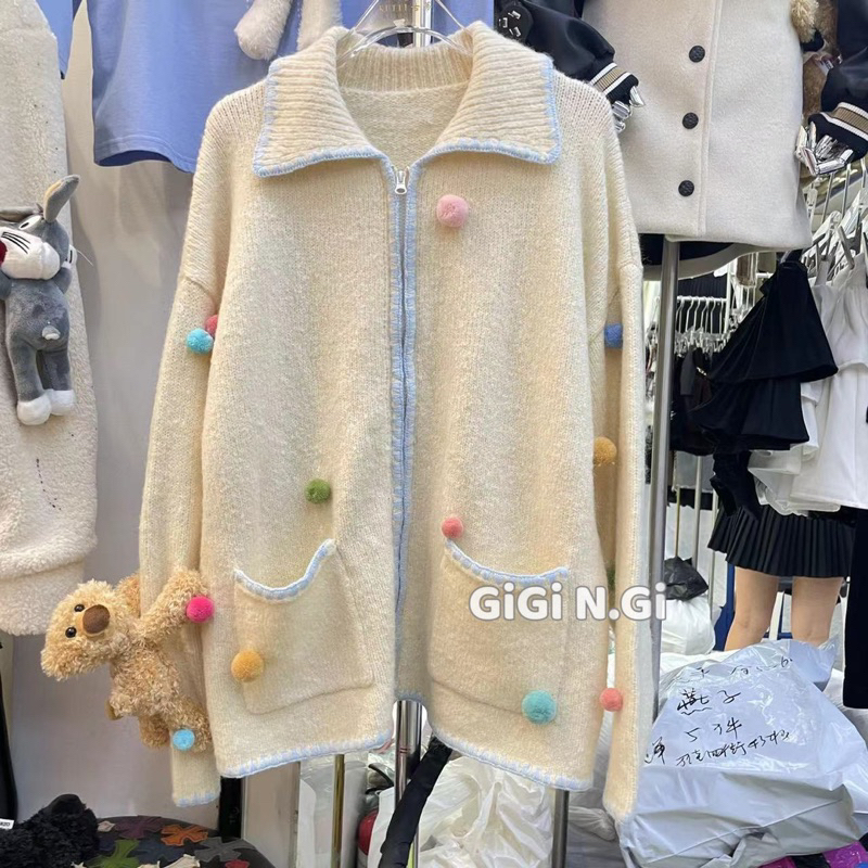 ÁO KHOÁC LEN 13DE MARZO GẤU QUẢ BÔNG [HÀNG SẴN]