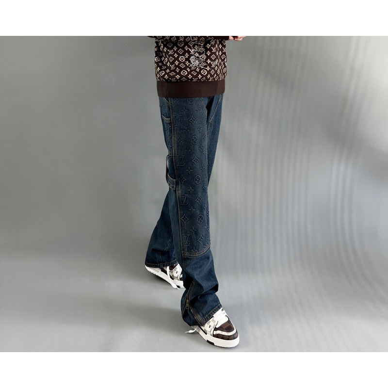 Quần jeans nam chất bò mềm lv ống xuông mix đai