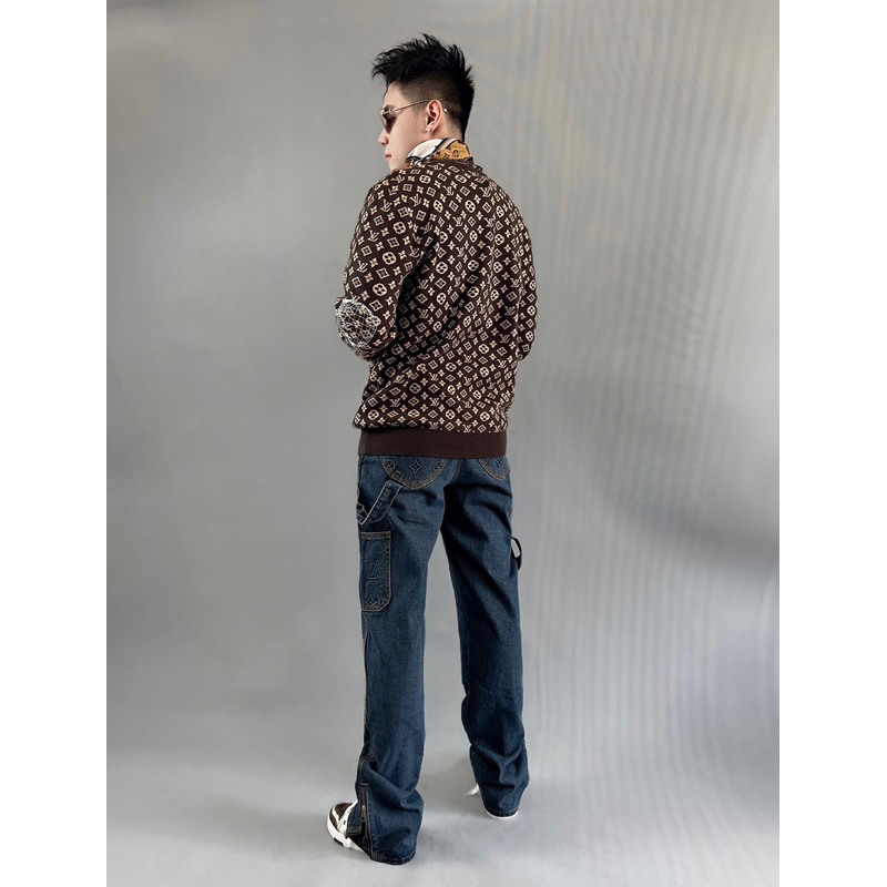 Quần jeans nam chất bò mềm lv ống xuông mix đai