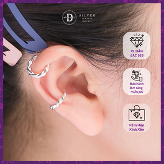 Bông tai nữ bạc 925 kẹp vành không cần xỏ lỗ - hoa tai unisex earcuff twist kiểu xoắn tròn ddreamer 2760ec