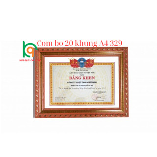 [Combo  20 khung] Khung bằng khen A4 giá màu vàng M329 hậu trắng chống ẩm mốc, mặt mica kính trong suốt sang trọng