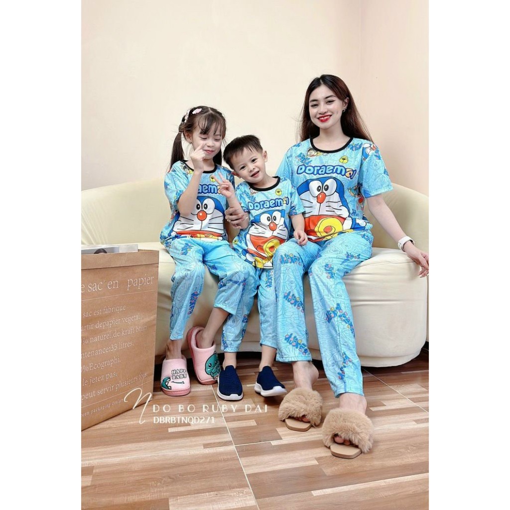 Mẫu Quần dài tay ngắn cho mẹ và bé đủ size từ 7kg đến 70kg, hoạ tiết hoạ hình dễ thương rõ nét