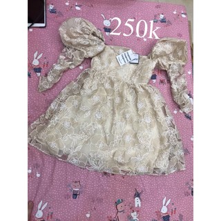 Tingoan Váy tay bồng bóng kính vân hoa  3 lớp vải PRETTY IN ROSÉ DRESS/WH size M Newtag
