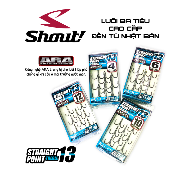 LƯỠI BA TIÊU CHUYÊN CÂU LURE MỒI GIẢ SHOUT STRAIGHT POINT TREBLE 13