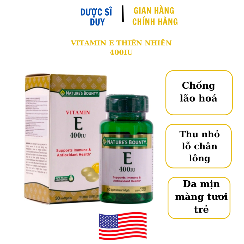 Viên Uống Vitamin E Nature's Bounty 400IU - Nhập khẩu chính hãng từ Mỹ
