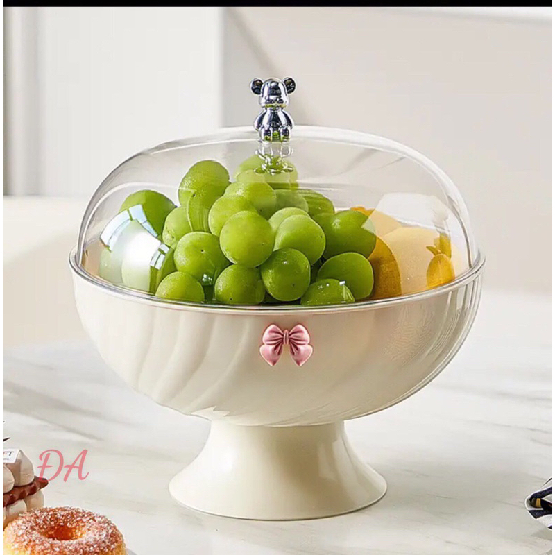 Khay nhựa tròn đựng bánh kẹo, hoa quả, đồ ăn vặt có nắp đậy trong suốt.có ảnh thật