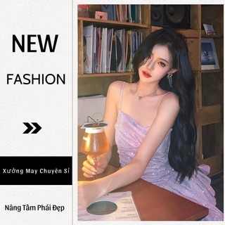 Đầm nhũ hai dây bling bling dáng xòe bí cao cấp phối nơ sang trọng