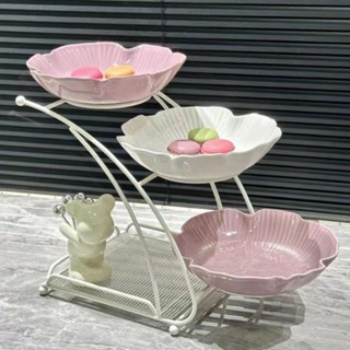  Khay đựng hoa quả mứt bánh kẹo ba tầng gốm sứ hình hoa cao cấp 