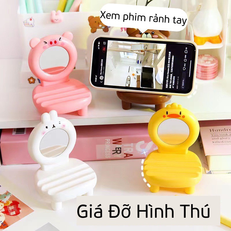 Giá Đỡ Điện Thoại Hình Ghế Kèm Gương Dễ Thương, Kệ Để Điện Thoại Xem Phim Có Gương Gấp Gọn Siêu Cute