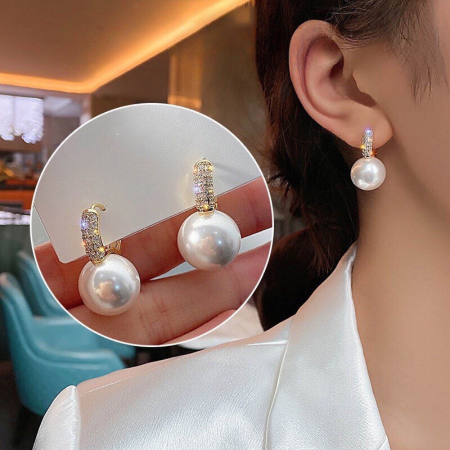 Bông Tai Ngọc Trai Tròn 10ly Màu Trắng Hoa Tai Khoen Bạc 925 Siêu Xinh Cho Nàng - Ngọc Trai Trường Thịnh