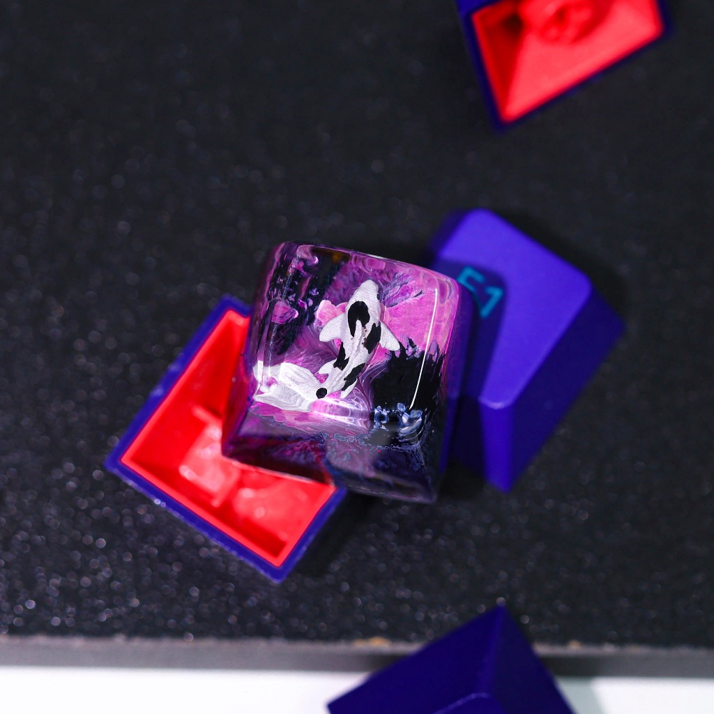 Keycap Cá Koi Black Purple, Nút bàn phím lẻ cho bàn phím cơ, Keycap Custom