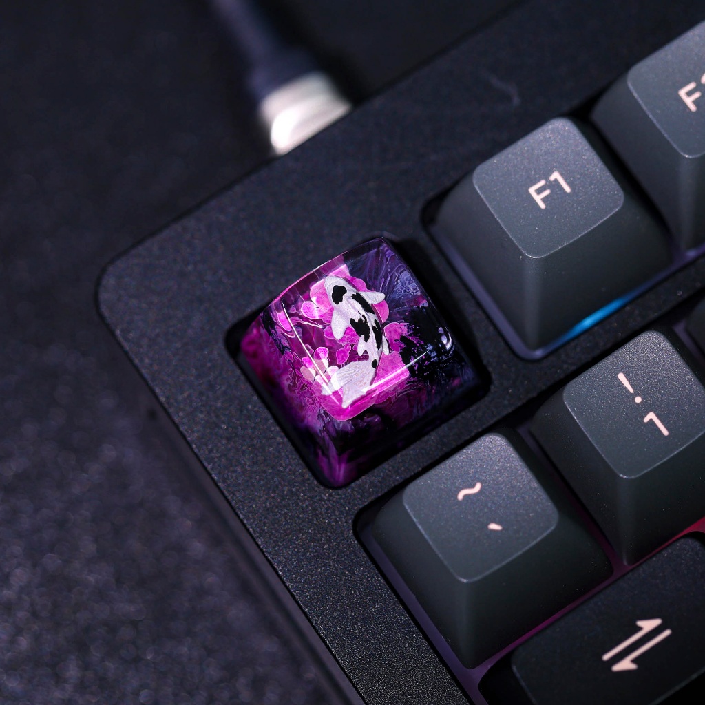 Keycap Cá Koi Black Purple, Nút bàn phím lẻ cho bàn phím cơ, Keycap Custom