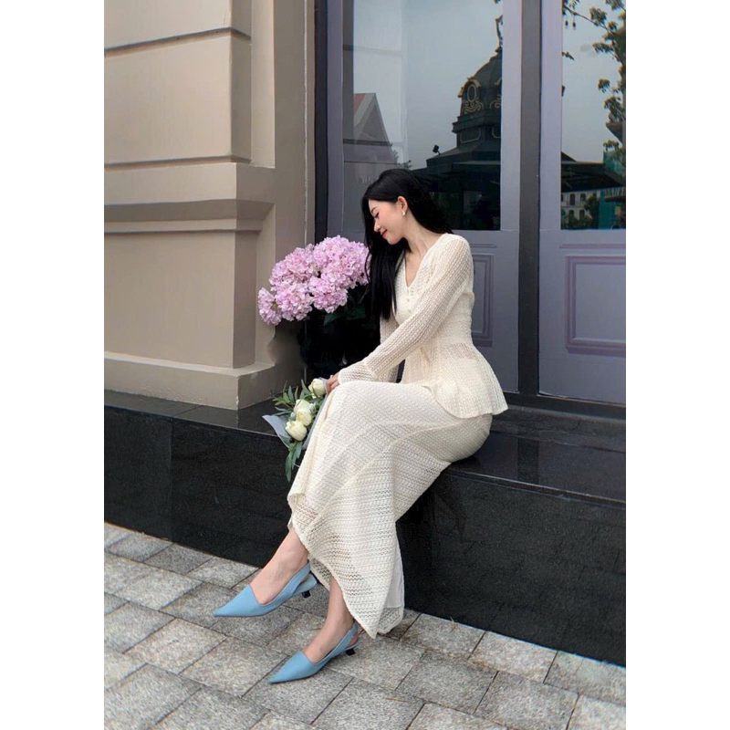 SET Áo ren cổ V cài nút Chân váy midi đuôi cá kèm Bra 2s NÀNG CLOSET