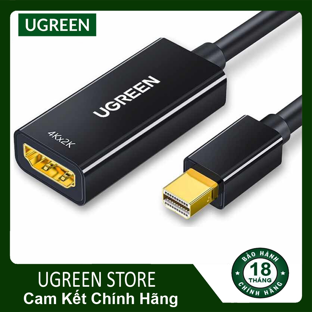 Cáp Mini Displayport ra HDMI Ugreen MD112 DP(Thunderbolt 2) to Hdmi dài 20cm phân giải 4K Bh18 tháng