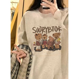  Focus local brand vintage xám con gấu cổ tròn áo nỉ nữ dày sweater bigsize unisex levents 100%cotton 