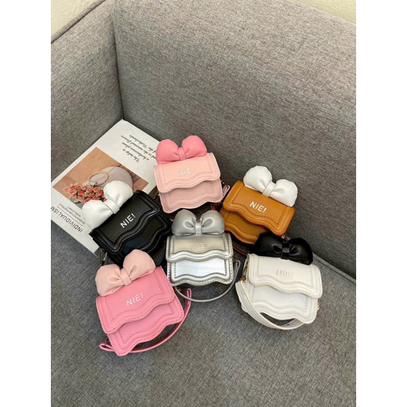 Túi đeo chéo cho bé gái - Túi hộp quai xích phối Nơ xinh nhiều màu đáng yêu chất da PU mềm