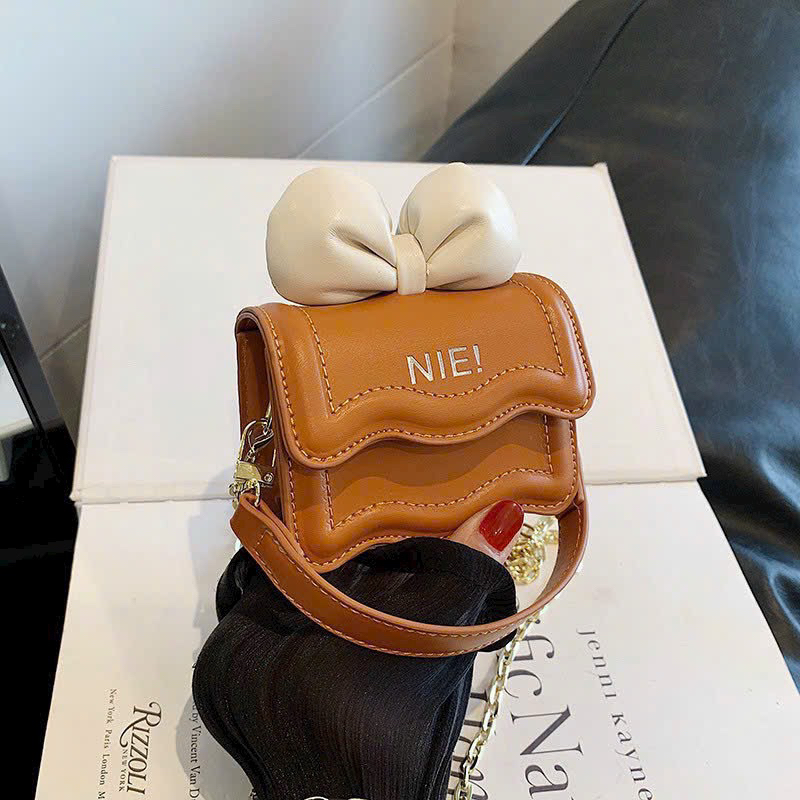 Túi đeo chéo cho bé gái - Túi hộp quai xích phối Nơ xinh nhiều màu đáng yêu chất da PU mềm