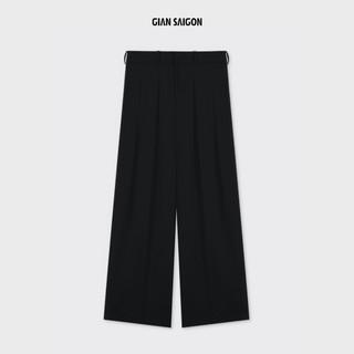Gian saigon - quần ống rộng cạp cao- wool-blend wide leg trouser- màu đen