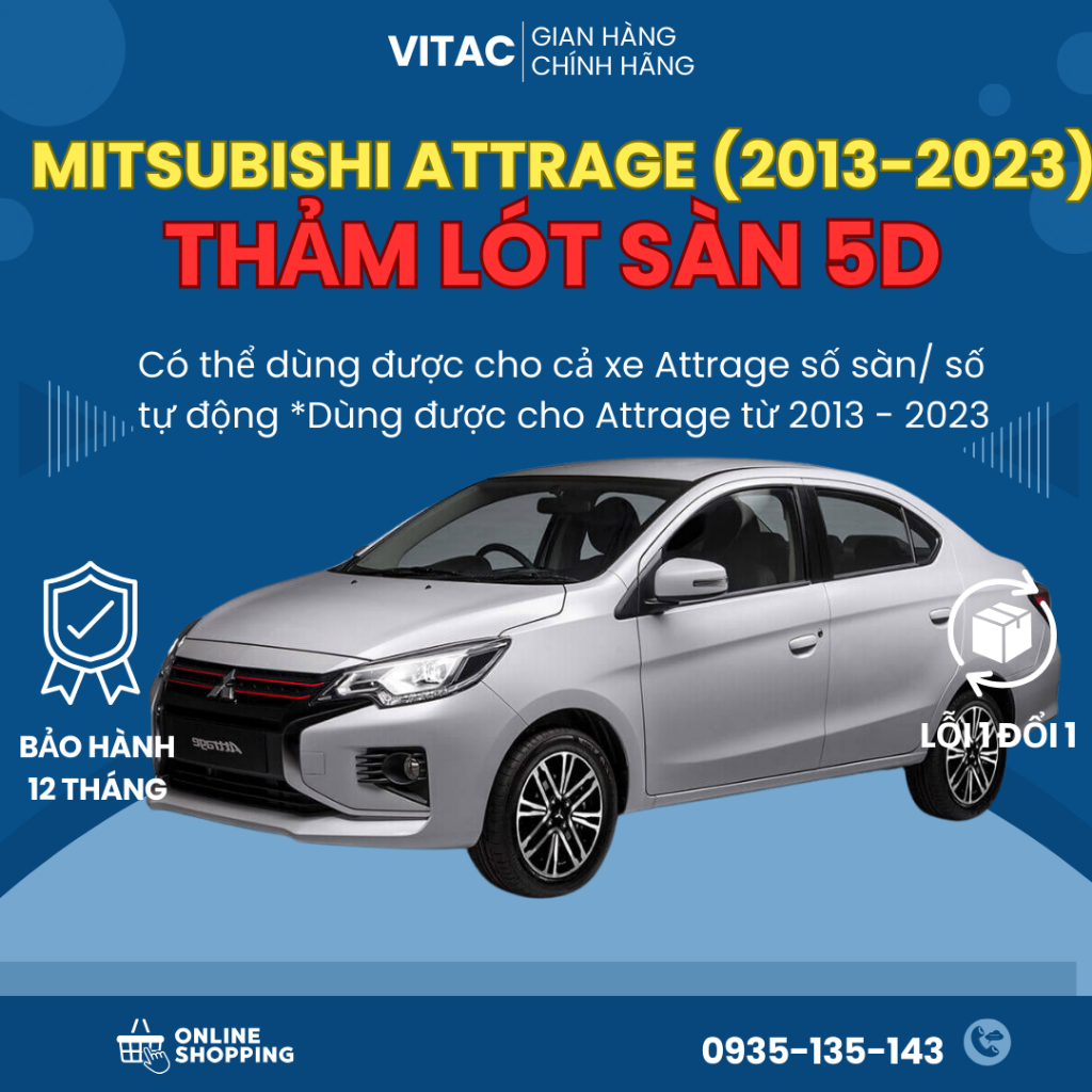 Thảm lót sàn ô tô 5D Mitsubishi Attrage 2013 - 2023 đúc nguyên khối TPV tràn viền cao cấp
