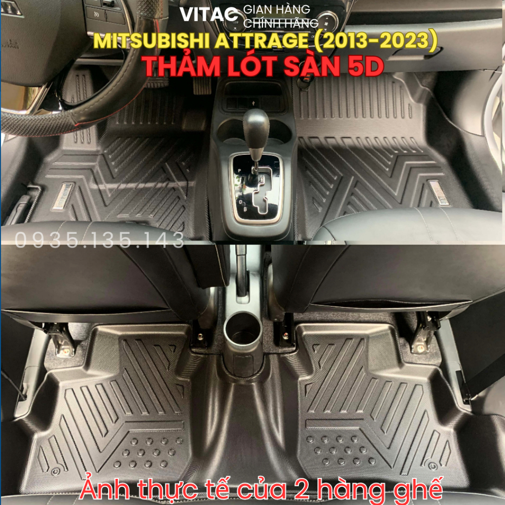 Thảm lót sàn ô tô 5D Mitsubishi Attrage 2013 - 2023 đúc nguyên khối TPV tràn viền cao cấp