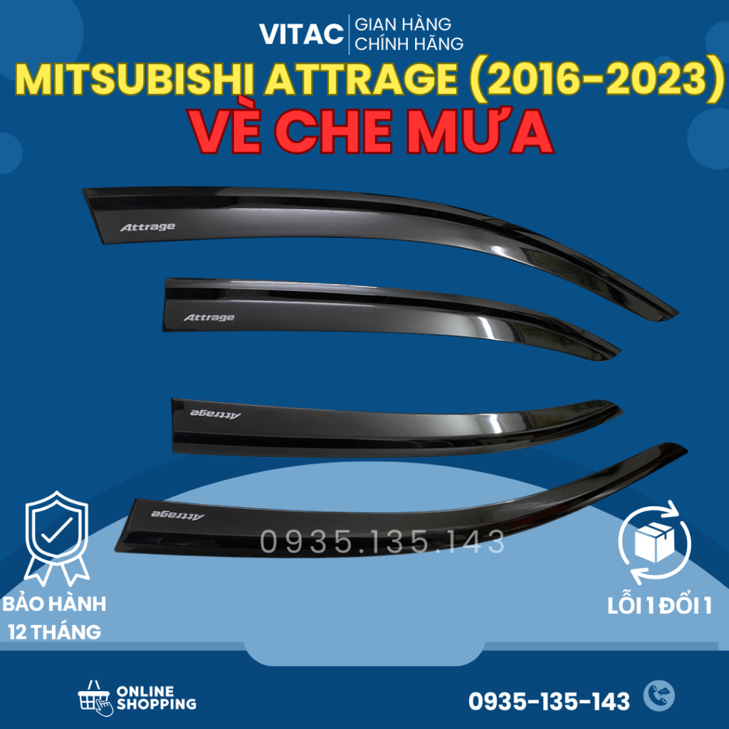 VÈ CHE MƯA XE ATTRAGE 2016 - 2023 nhựa ABS đen CAO CẤP