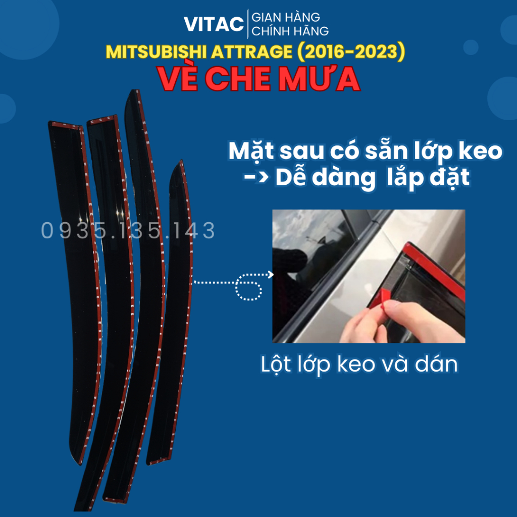 VÈ CHE MƯA XE ATTRAGE 2016 - 2023 nhựa ABS đen CAO CẤP