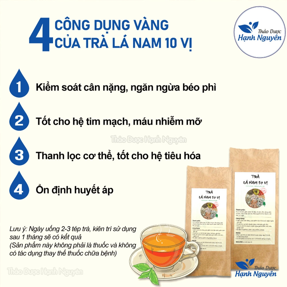 Trà giảm cân lá nam 10 vị túi lọc, ổn định đường huyết, giảm cân hiệu quả, bịch 30 túi lọc - Thảo Dược Hạnh Nguyên