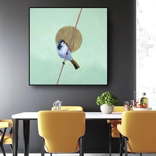 Tranh canvas treo tường chim chim indochine tông xanh
