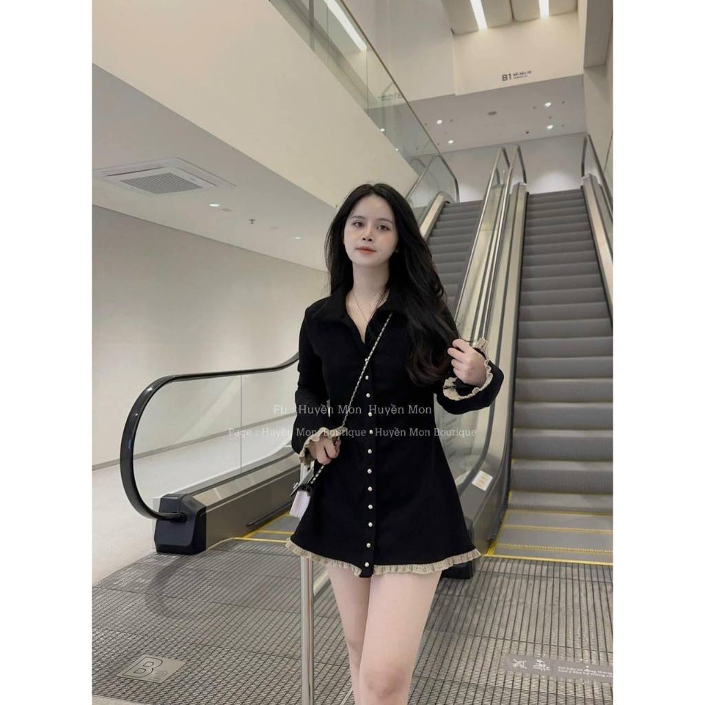 Váy nhung đen tăm viền