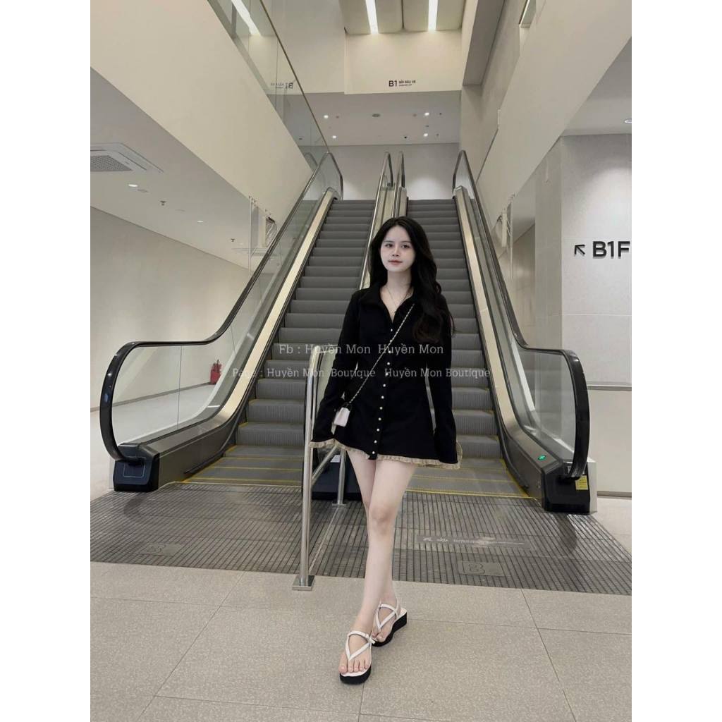 Váy nhung đen tăm viền