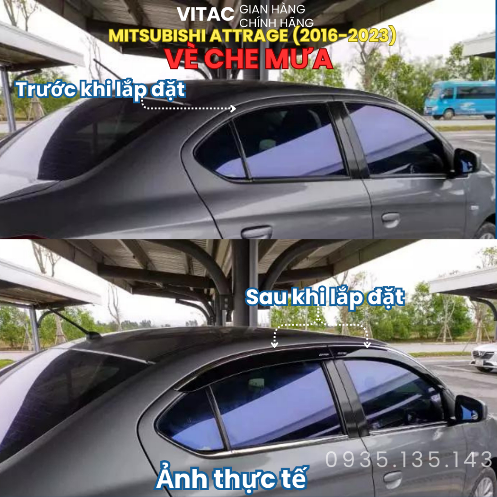 VÈ CHE MƯA XE ATTRAGE 2016 - 2023 nhựa ABS đen CAO CẤP