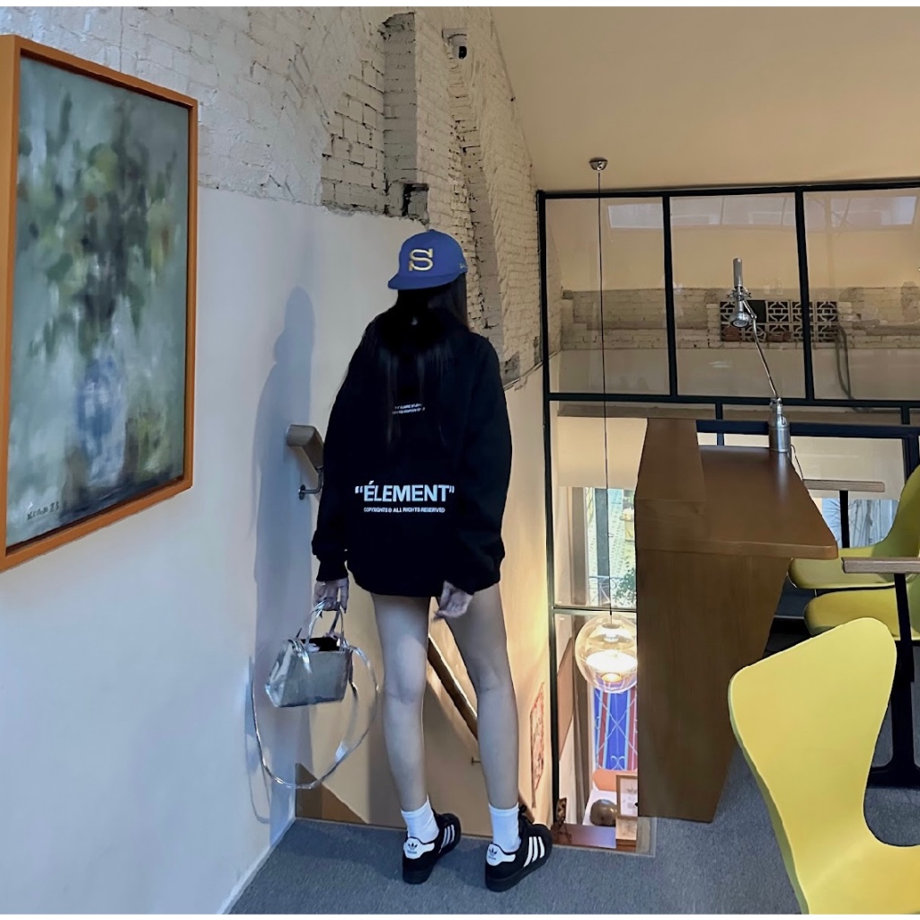 Áo hoodie local brand Claire Élement màu đen nỉ bông form suông rộng unisex nam nữ