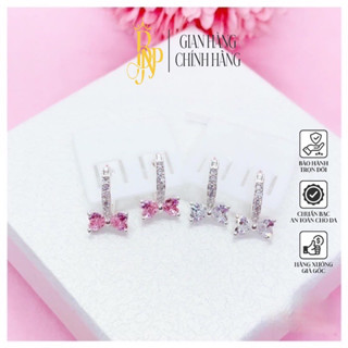 Bông tai Nơ đá BNP dáng bấm cho mẹ và bé, Bạc ta