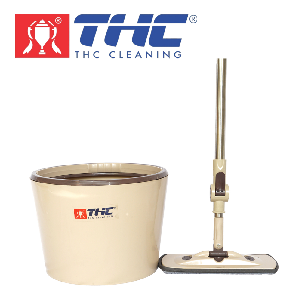 Cây Lau Nhà Tự Vắt 360 Độ Inox THC-5S Flat Spin Mop Bộ Lau Nhà 360 Độ Tự Vắt Thông Minh Đầu Mềm Đa Năng THC Cleaning