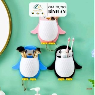 Kệ treo tường đa năng, kệ dán tường hình chim cánh cụt đựng đồ cá nhân mỹ phẩm bàn chải dễ thương
