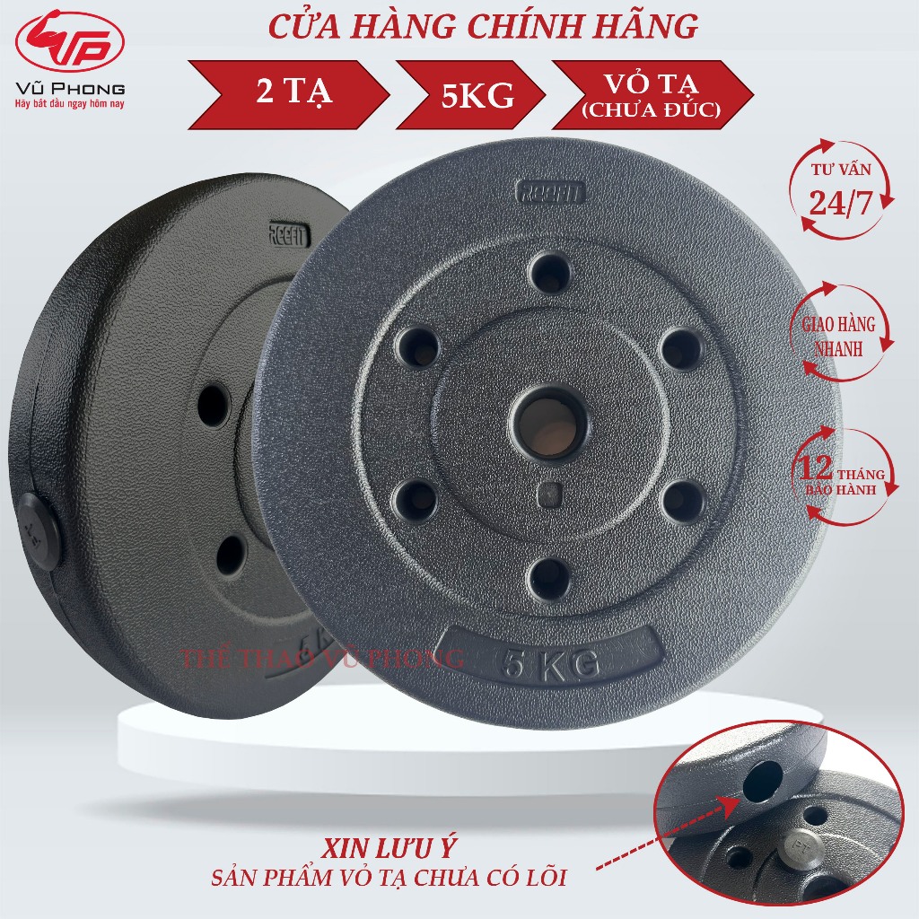 Bộ 2 Vỏ Tạ Nhựa Miếng Tròn 5KG (Vỏ Chưa Có Ruột)