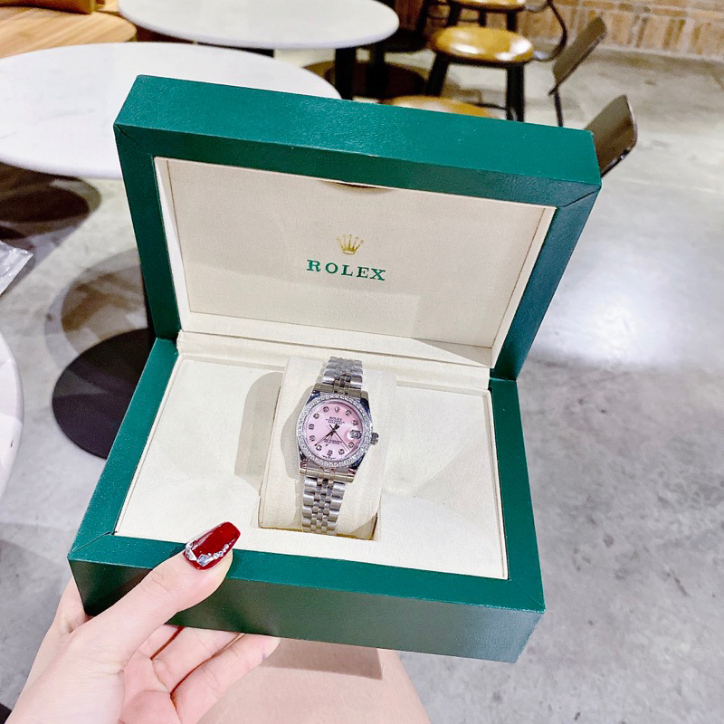Đồng hồ nữ Rolex,mặt đính đá siz 31mm dây kim loại mặt hồng