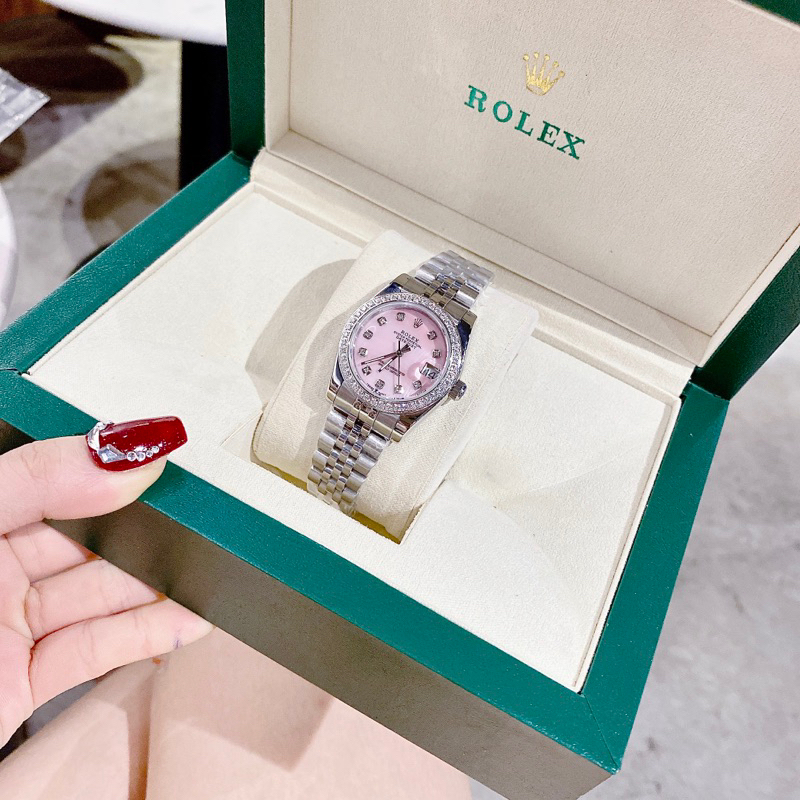 Đồng hồ nữ Rolex,mặt đính đá siz 31mm dây kim loại mặt hồng