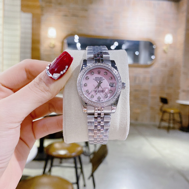 Đồng hồ nữ Rolex,mặt đính đá siz 31mm dây kim loại mặt hồng