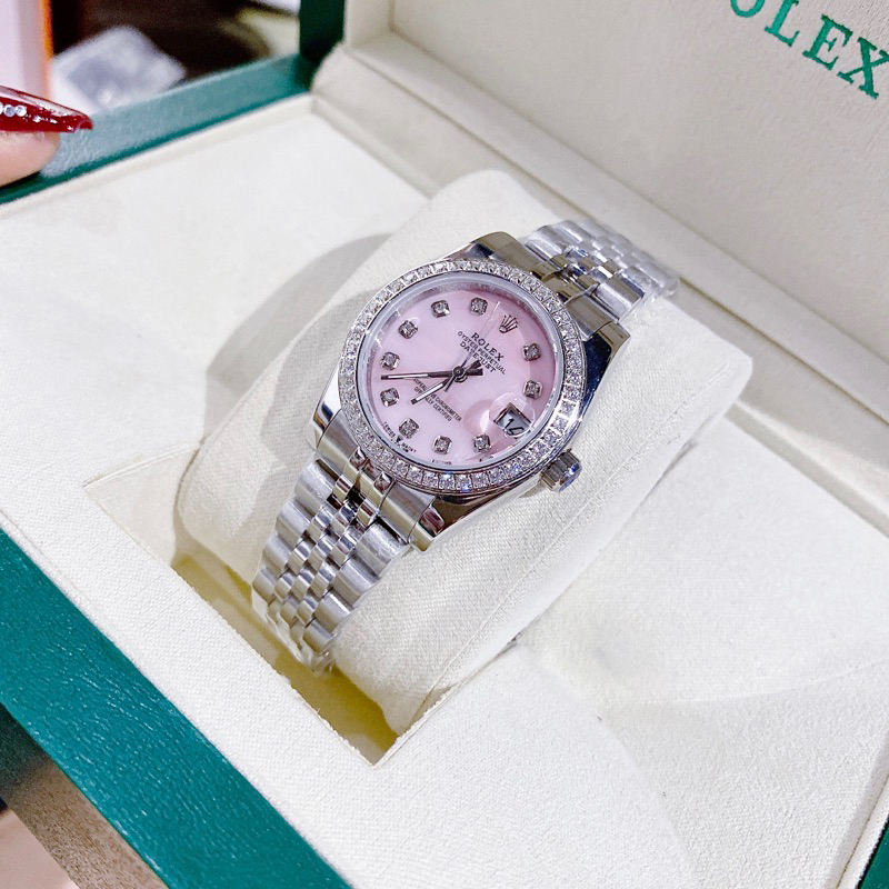 Đồng hồ nữ Rolex,mặt đính đá siz 31mm dây kim loại mặt hồng